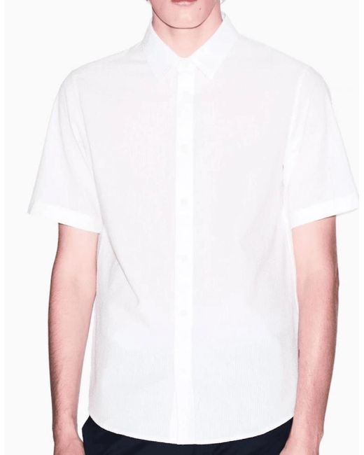 ARMANI EXCHANGE White Seersucker Textured Short Sleeve Shirt for men