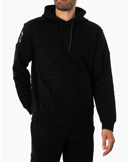 EA7 Black Hooded Tape Logo Sweatshirt for men