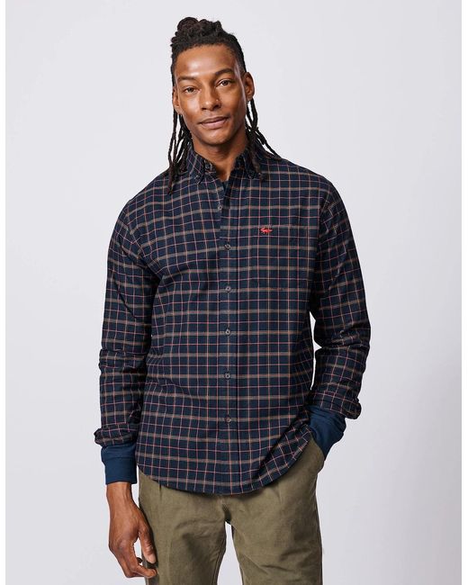 aubi Blue Merton Brushed Oxford Button Down Shirt for men