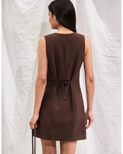 Ro&zo Brown Petite Chocolate Button Through Dress With Linen