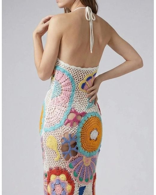 Oceanus White Kaia Crochet Coral Multi Maxi Dress