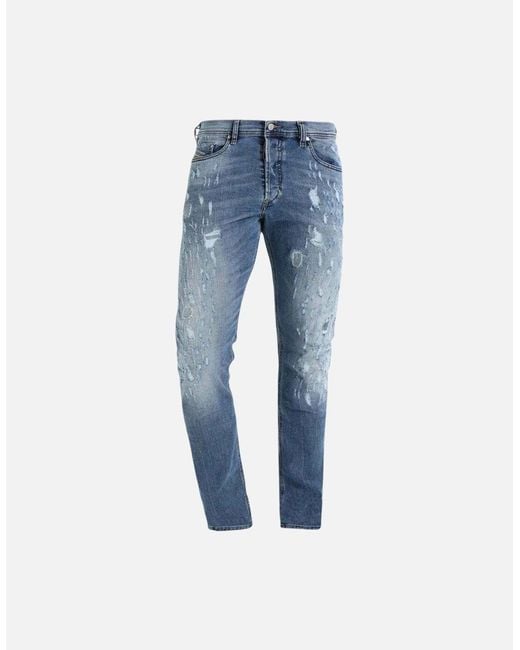 DIESEL Blue Tepphar 084Qs Denim Jeans Distressed Stretch Slim Carrot Fit for men