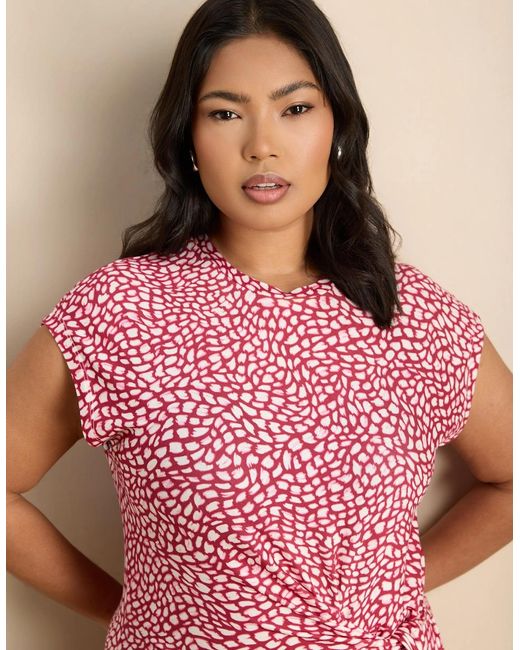 Live Unlimited London Pink Abstract Short Sleeve Tie Side Jersey Midaxi Dress