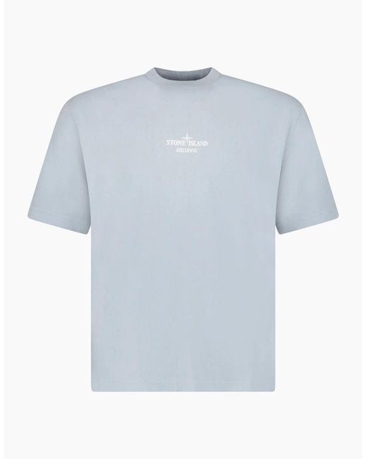 Stone Island Blue Archivo Print Crewneck T-Shirt Ash for men