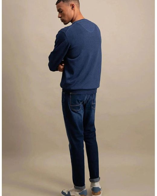 Fynch-Hatton Blue Fine Knit V-Neck Cotton Knit Night for men