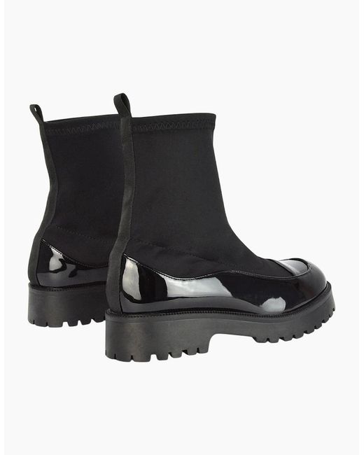 XY London Black Ladies Kerry Patent Chunky Flat Biker Boots