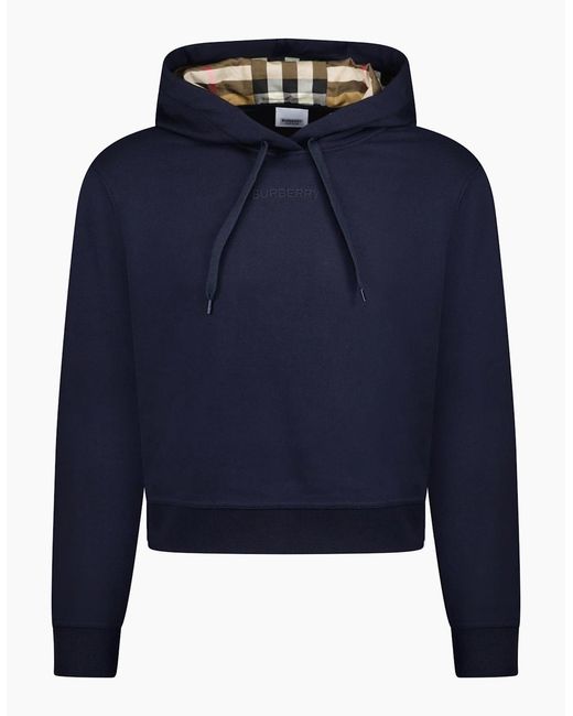 Burberry Blue 'Talley' Embroidery Logo Check Hooded Sweatshirt