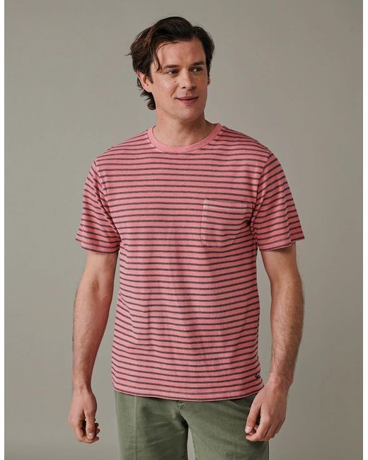 aubi Red Humby Pique Striped T-Shirt for men