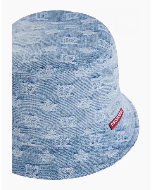 DSquared² Blue D2 Monogram Bucket Hat for men