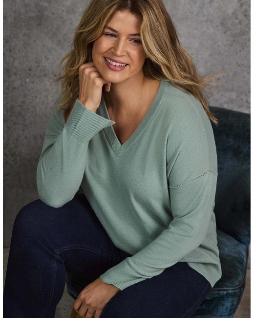 Live Unlimited London Gray Sage V Neck Knit Jumper