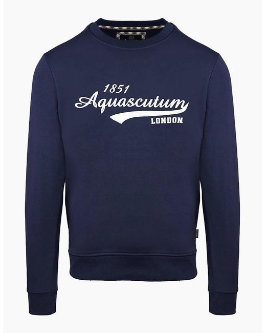 Aquascutum Blue Printed Logo Crew Neck Long Sleeve Sweatshirt for men