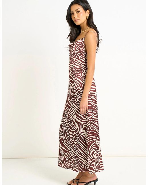 Gini London White Burgundy Zebra Cowl Neck Midi Dress