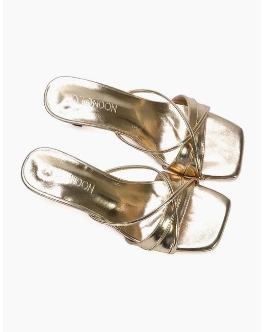 XY London Ladies Claudia Metallic Strappy Mid Kitten Heel Sandals