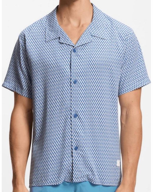 Boss Blue Straight Fit Patterned Beach Shirt for men