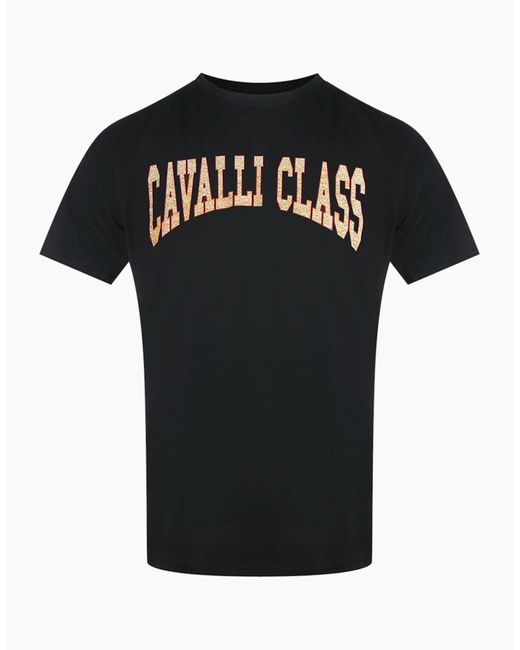 Roberto Cavalli Black Cavalli Class Varsity Logo T-Shirt for men