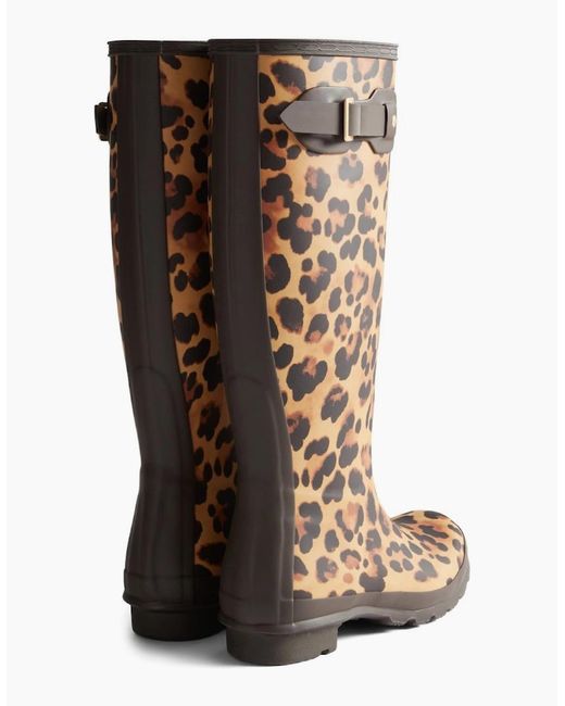 Hunter Brown Original Tall Leopard Wellingtons