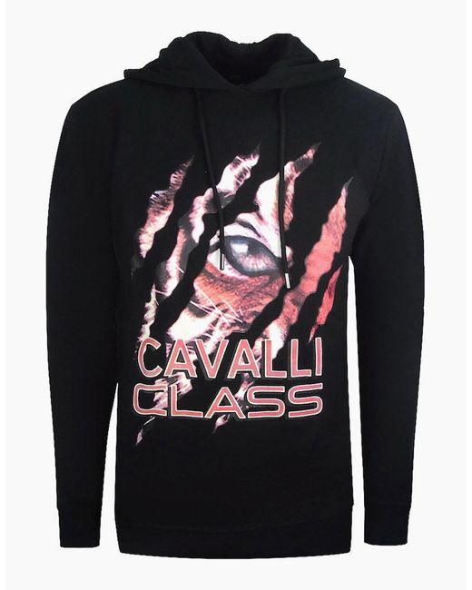 Roberto Cavalli Black Cavalli Class Peeking Tiger Design Hoodie for men