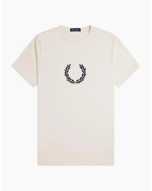 Fred Perry White T Shirt Textured Laurel Wreath Logo Crew Neck Short Sleeve Summer Tee for men