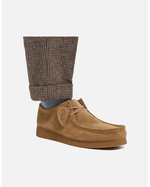 Clarks Brown Originals Wallabee Evo Suede Shoes Dark Sand for men