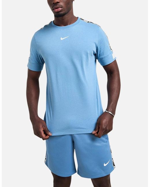 Nike Blue Tracksuit T Shirts Tape Shorts Set Nsw Repeat Terry Shorts Cotton Tee for men