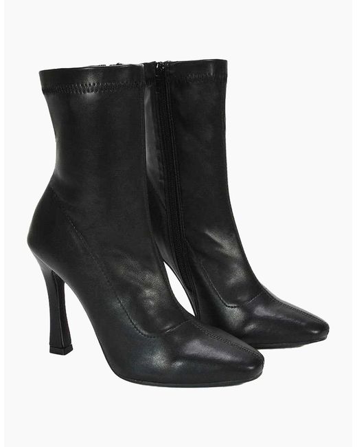 XY London Black Ladies Paula Stretch Sock Stiletto Heel Ankle Boots