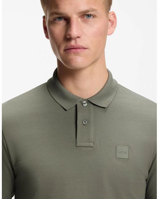 Boss Gray Boss Passerby Long Sleeve Stretch-Cotton Polo Shirt With Logo Patch for men