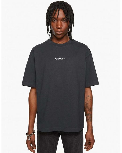 Acne Black Small Logo Stamp T-Shirt for men
