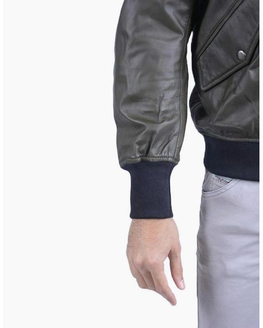 DIESEL Gray L Parker Leather Jacket Casual Quilted Winter Bomber Jacket for men