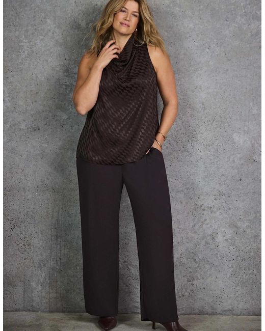 Live Unlimited London Black Petite Chocolate Button Detail Wide Leg Trouser