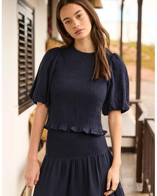 Ro&zo Blue Cheesecloth Shirred Top