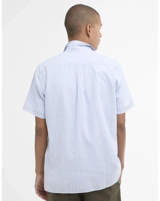 Barbour Blue Nelson Striped Short Sleeve Shirt for men