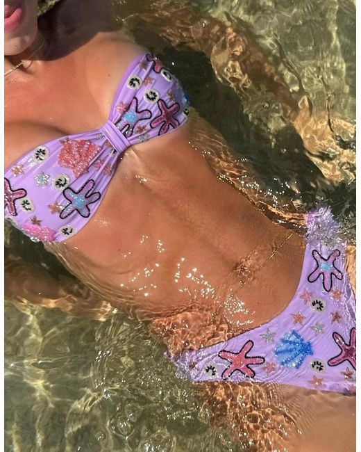 Oceanus Brown Quinn Clasp Closure Bikini Top Lilac