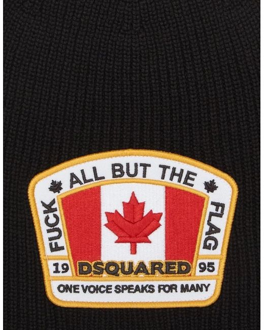 DSquared² Black Flag Beanie Hat for men