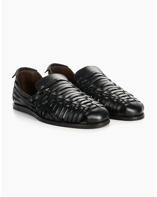 Hudson Black Fornell Leather Weave Sandals for men