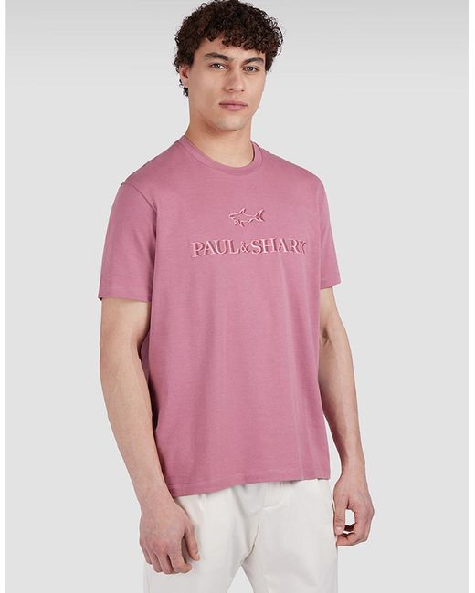 Paul & Shark Pink Cotton Jersey T-Shirt With Logo Embroidery for men