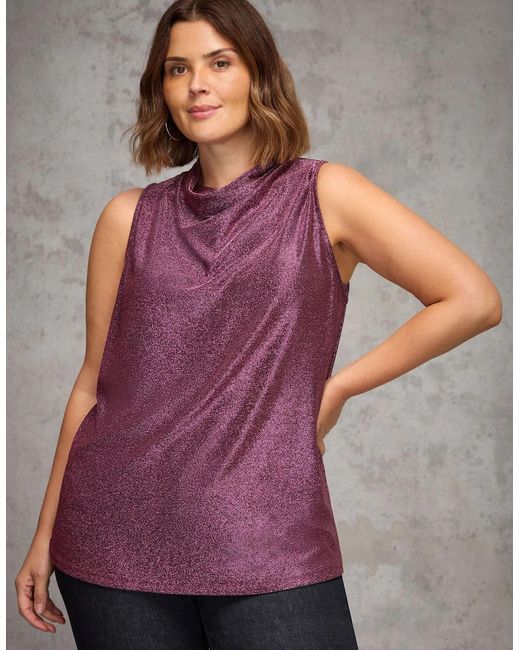 Live Unlimited London Purple Sparkle Jersey Cowl Neck Top
