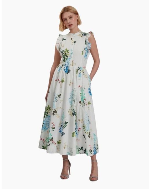 Ted Baker Blue Giolia Cotton Printed Sleeveless Midi Dress