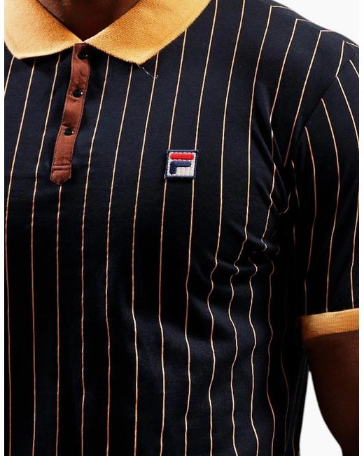 Fila Black Polo Shirt Classic Striped Polo Short Sleeve Cotton Summer Polo for men