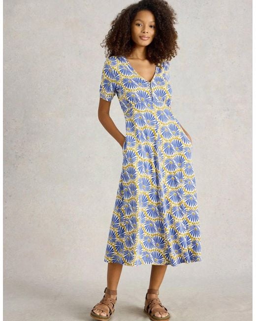 White Stuff Blue Megan Jersey Dress Regular Print