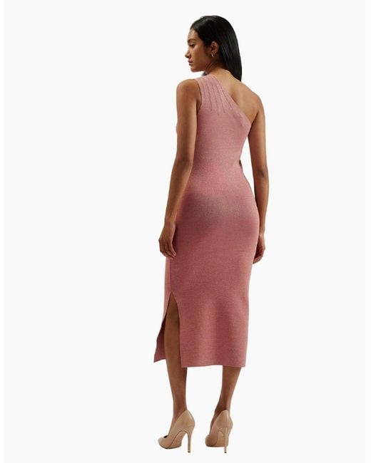 Ted Baker Pink Kaleyy One Shoulder Lurex Knit Midi Pale Dress