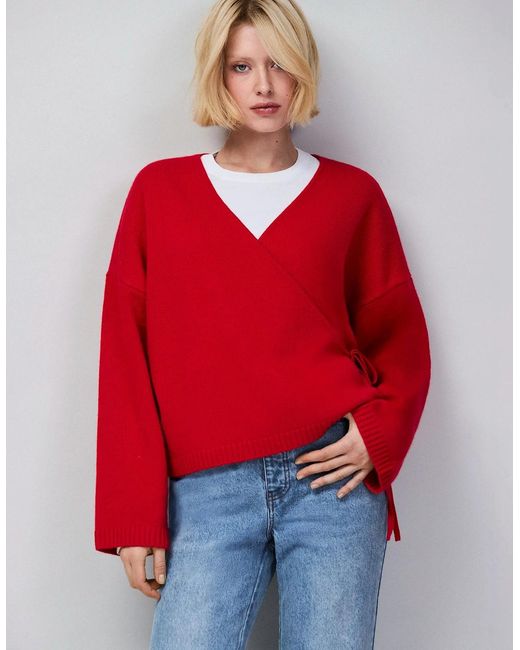 Ro&zo Red Wrap Cardigan With Cashmere