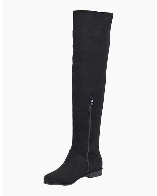 XY London Black Ladies Ivy Low Block Heel Thigh-High Boots