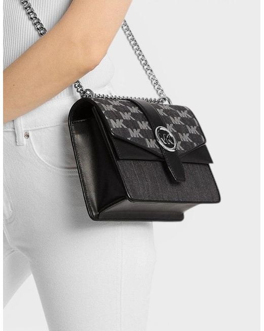 Michael Kors Black Greenwich Small Logo Jacquard Denim Crossbody Bag Noir