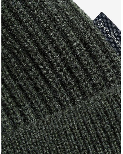 Oliver Sweeney Green Wool Blend Ribbed Beanie for men
