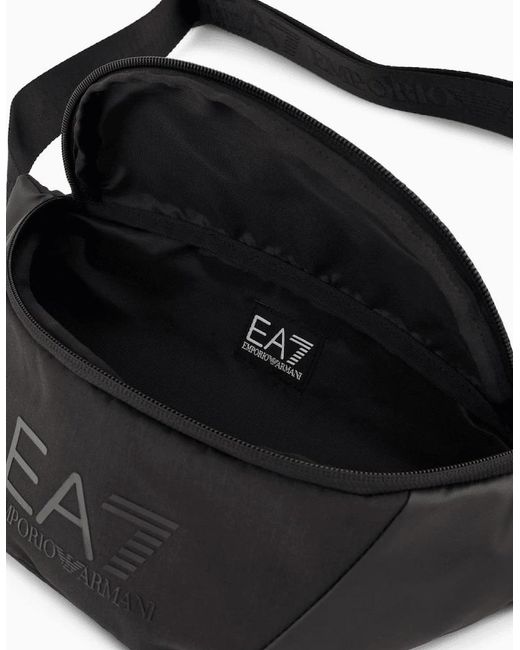 EA7 Black Graphic Logo Waist Bag for men
