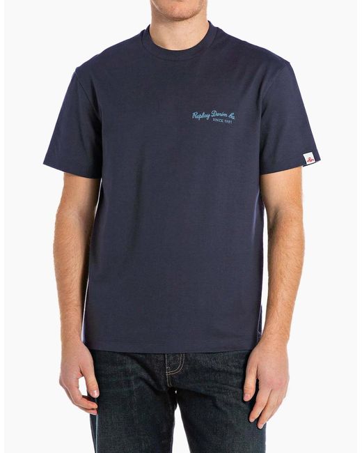 Replay Blue Denim Embroidered T Shirt Denim for men