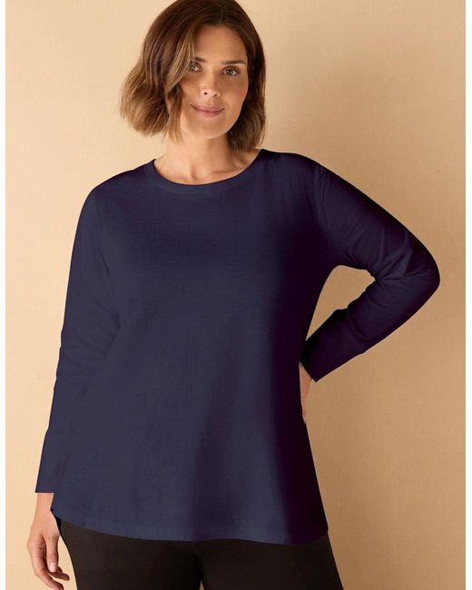 Live Unlimited London Blue Cotton Slub Crew Neck Long Sleeve T-Shirt