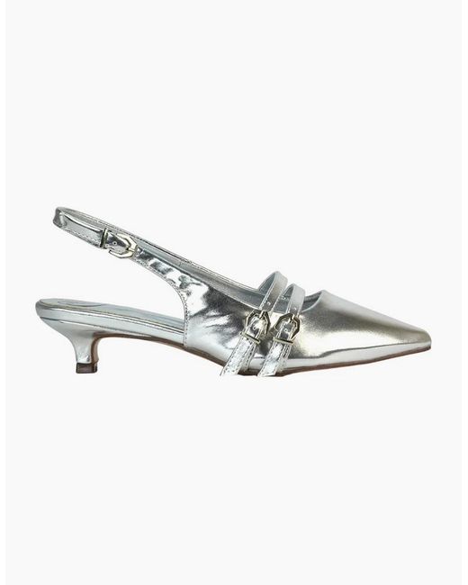 XY London Metallic Ladies Cassie Sling Back Low Kitten Heel Court Shoes
