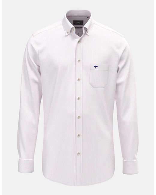 Fynch-Hatton White Washed Oxford Bengal Stripe Button Down Shirt Magnolia for men