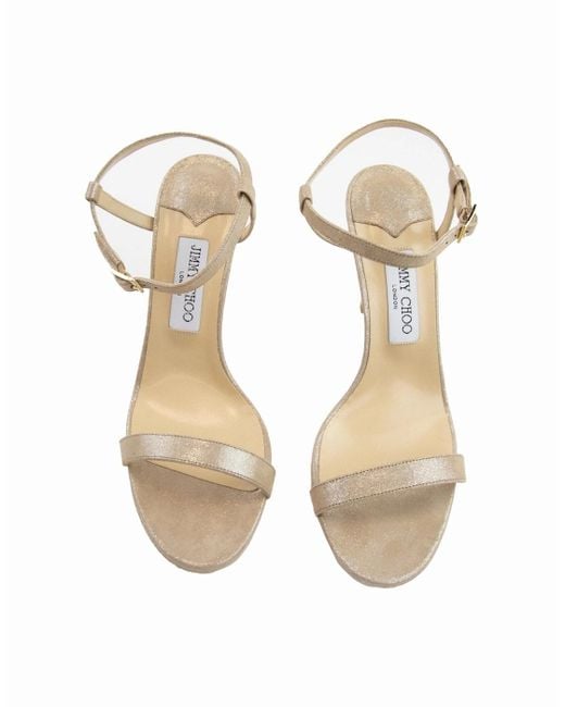Jimmy Choo Natural Claudette 100 Shimmer Leather Sandals Nude